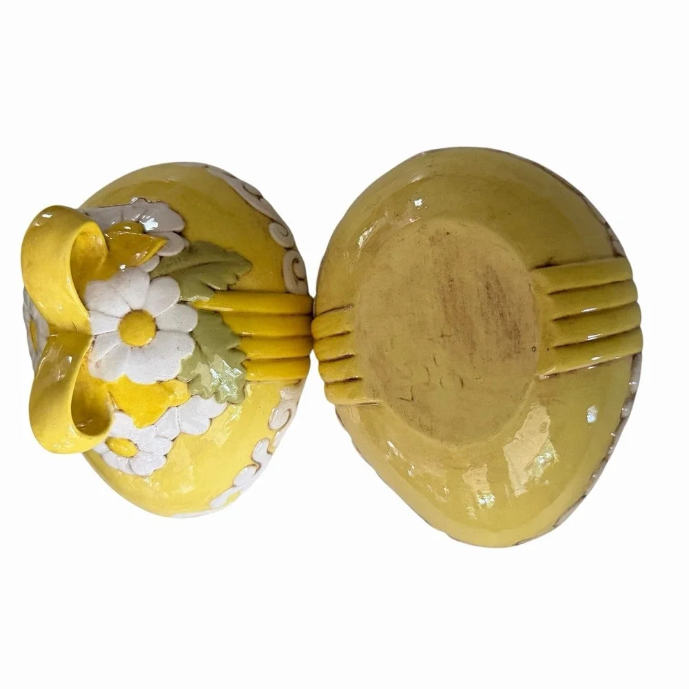 Vintage Atlantic Mold Hand Painted Ceramic Easter Egg Candy Dish Bowl Yellow Bow